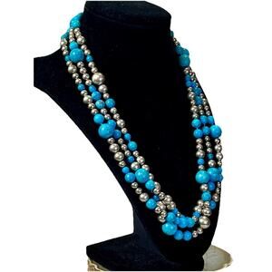 VTG Sterling Silver Southwestern Turquoise Triple Strand Beaded Necklace 124.5g